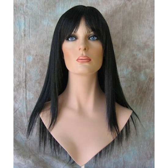 JEWEL | Black Long Wig Razor Straight Layers Bangs Skin Part Wigs 