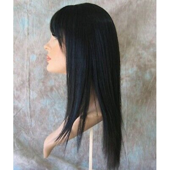 JEWEL | Black Long Wig Razor Straight Layers Bangs Skin Part Wigs 