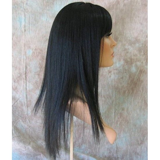 JEWEL | Black Long Wig Razor Straight Layers Bangs Skin Part Wigs 