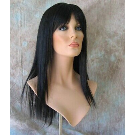 JEWEL | Black Long Wig Razor Straight Layers Bangs Skin Part Wigs 