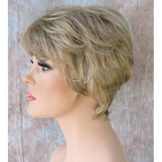 WENDY | Golden Blonde Brown Short Wig Sexy Wispy Layers Tapered Back