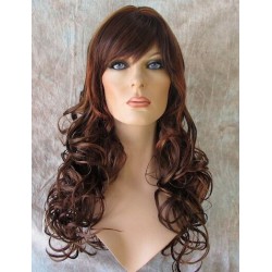CARLOTTA | Auburn Strawberry Copper Mix Long Wig Soft Curls Center Part Bangs 