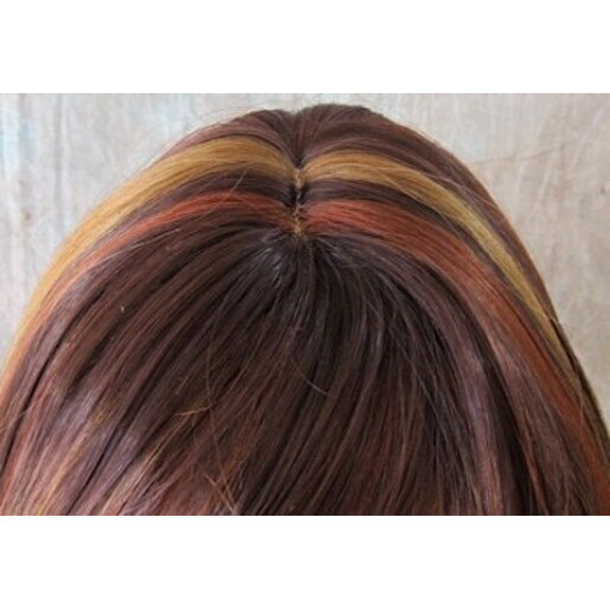 CARLOTTA | Auburn Strawberry Copper Mix Long Wig Soft Curls Center Part Bangs 