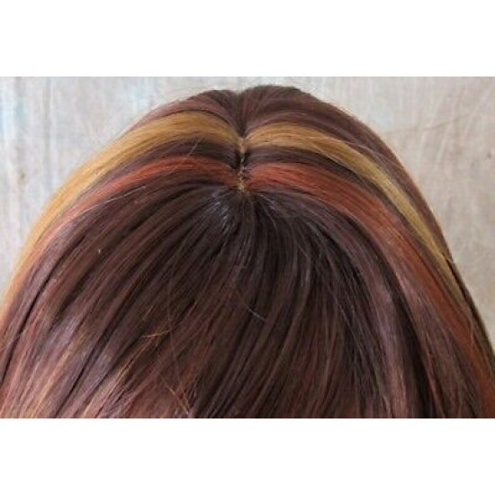 CARLOTTA | Auburn Strawberry Copper Mix Long Wig Soft Curls Center Part Bangs 