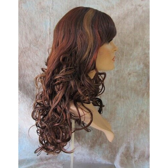 CARLOTTA | Auburn Strawberry Copper Mix Long Wig Soft Curls Center Part Bangs 
