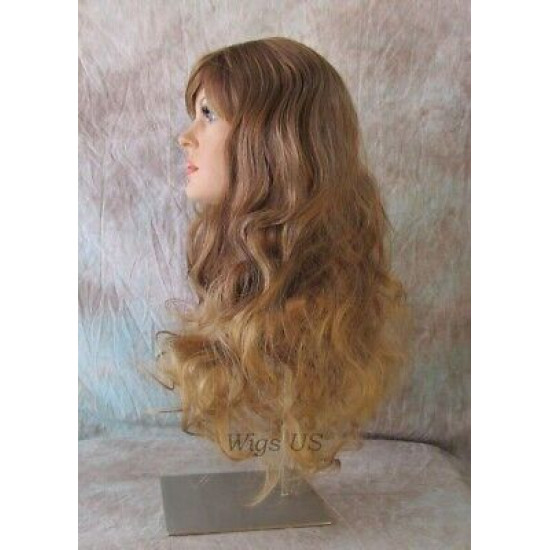 ANDREA | Auburn Blonde Mix Long Wig Long Gentle Curls Skin Part Bangs 24" 