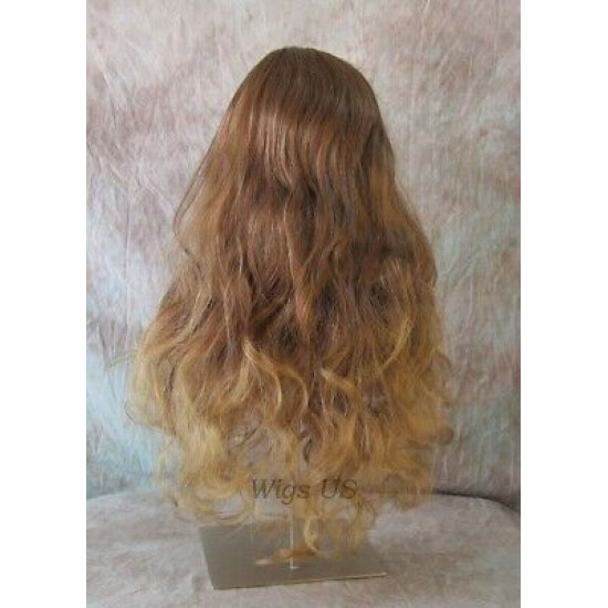 ANDREA | Auburn Blonde Mix Long Wig Long Gentle Curls Skin Part Bangs 24" 