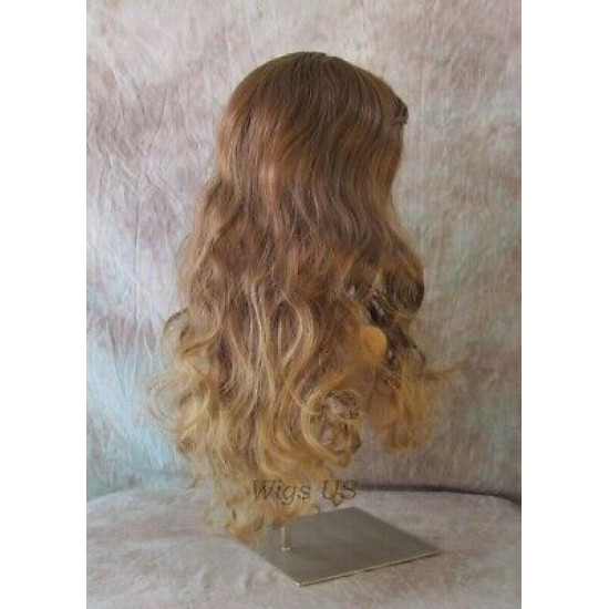 ANDREA | Auburn Blonde Mix Long Wig Long Gentle Curls Skin Part Bangs 24" 