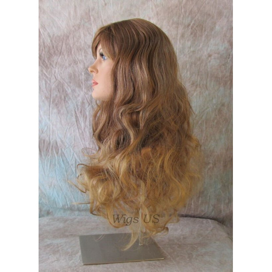 ANDREA | Auburn Blonde Mix Long Wig Long Gentle Curls Skin Part Bangs 24" 