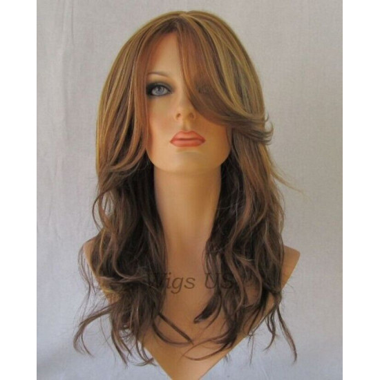 SUNDAY | Long Beachy Waves Wig COLOR CHOICE Heat OK Long Bangs Skin Part Wavy 