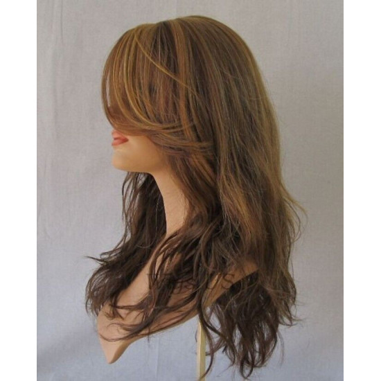 SUNDAY | Long Beachy Waves Wig COLOR CHOICE Heat OK Long Bangs Skin Part Wavy 