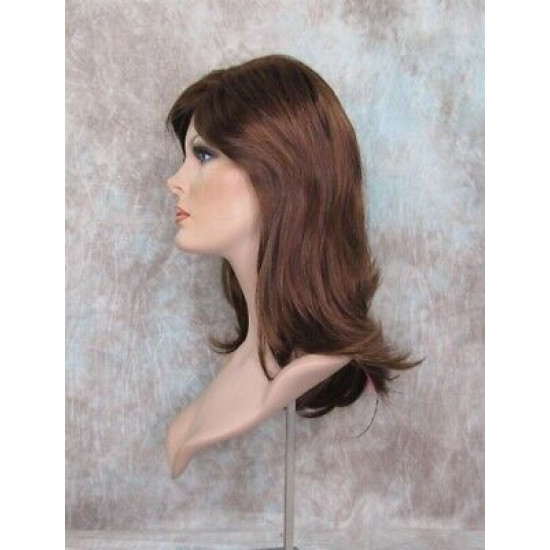 PAULINE | Auburn Brown Mix Long Wig Long Layered Shag Bangs 