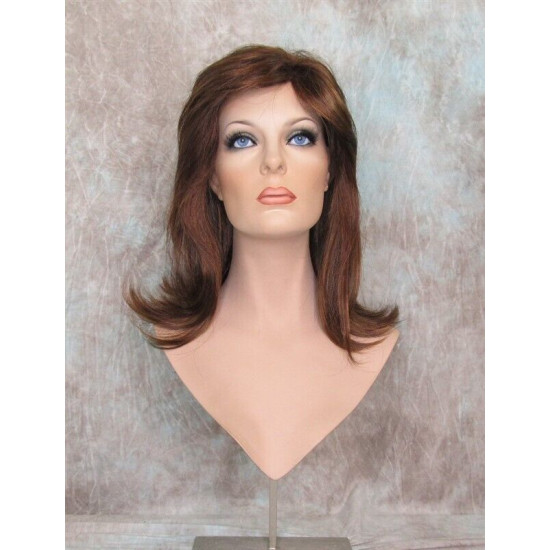 PAULINE | Auburn Brown Mix Long Wig Long Layered Shag Bangs 