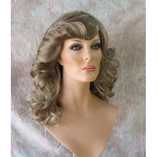 FARAH | 1970s Flipped Look Ash Blonde Long Wig Curly Skin Part 