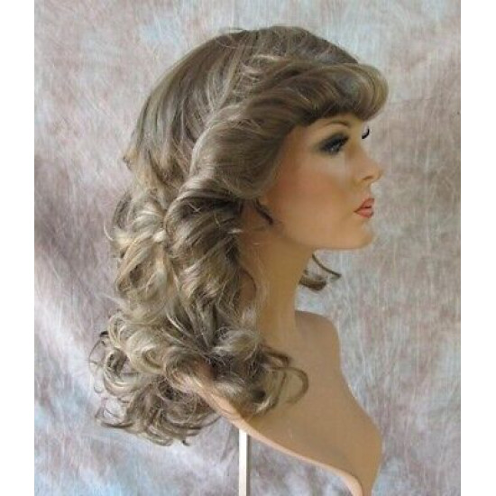 FARAH | 1970s Flipped Look Ash Blonde Long Wig Curly Skin Part 