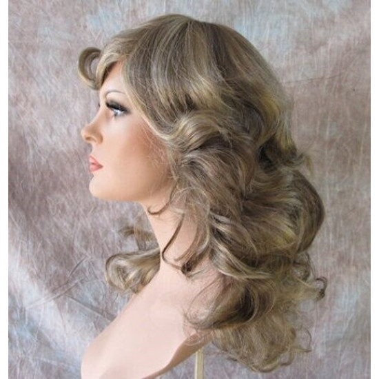 FARAH | 1970s Flipped Look Ash Blonde Long Wig Curly Skin Part 