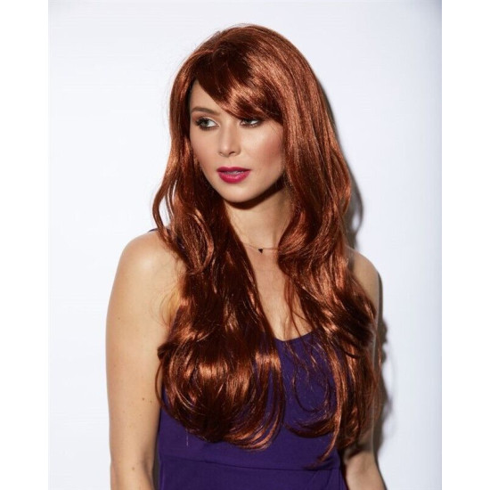 CARMEN | Cognac Long Wig Gentle Layers Side Swept Bangs Skin Part 