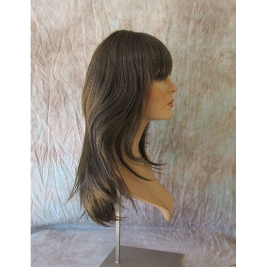 ALLY | Medium Brown Long Wig Layers Face Frame Full Bangs Skin Part 24" 