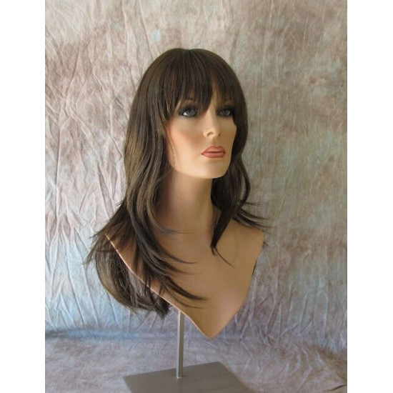 ALLY | Medium Brown Long Wig Layers Face Frame Full Bangs Skin Part 24" 