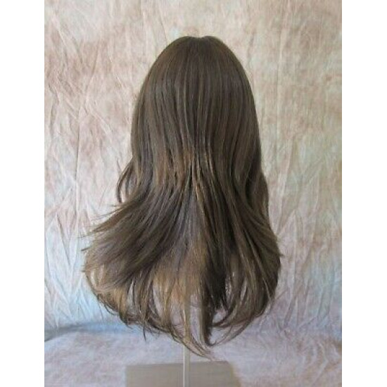 ALLY | Medium Brown Long Wig Layers Face Frame Full Bangs Skin Part 24" 