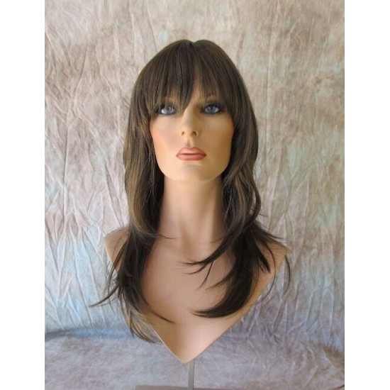 ALLY | Medium Brown Long Wig Layers Face Frame Full Bangs Skin Part 24" 