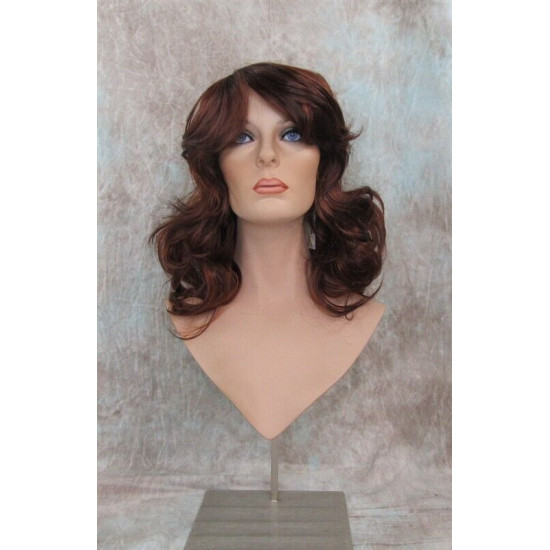 SHANIA | Auburn Copper Long Soft Waves Wig Bangs Side Part 17" 