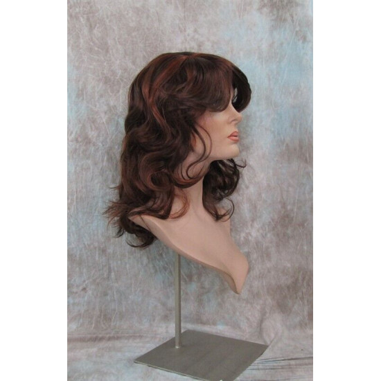 SHANIA | Auburn Copper Long Soft Waves Wig Bangs Side Part 17" 