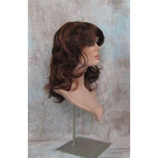 SHANIA | Auburn Copper Long Soft Waves Wig Bangs Side Part 17" 