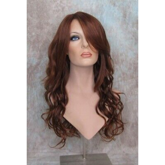 GABBY | Copper Auburn Long Wig Long Barrel Curls Skin Part HEAT OK Wigs 