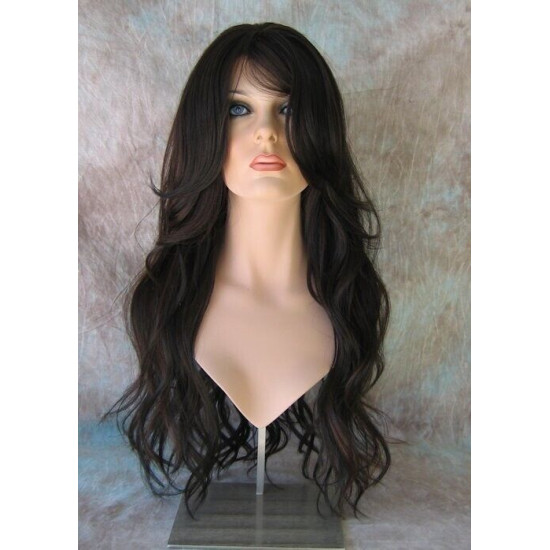 CALA | Brown Auburn Long Wig Heat OK 24" Layers Waves Bangs Skin Part 