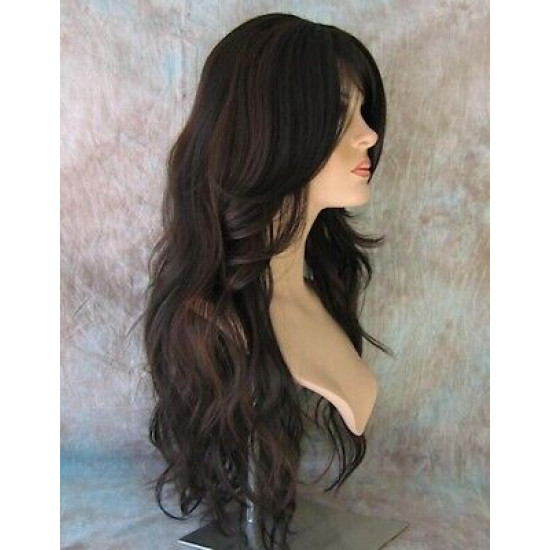 CALA | Brown Auburn Long Wig Heat OK 24" Layers Waves Bangs Skin Part 