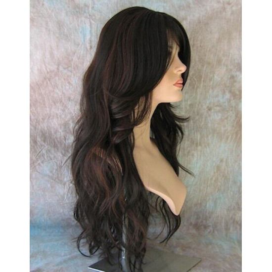 CALA | Brown Auburn Long Wig Heat OK 24" Layers Waves Bangs Skin Part 