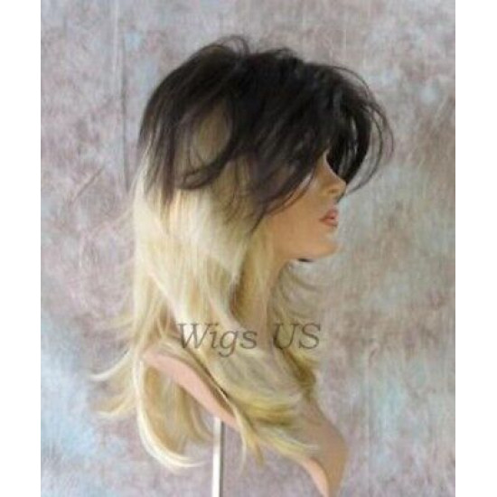 ROCKER | 2 Tone Dark Brown Top Over Blonde Long Wig Choppy Layers | Adora