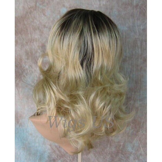 SHANIA | Champagne Blonde Long Soft Waves Wig Bangs Side Part 17" 