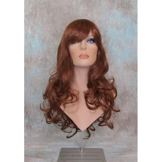 VEGAS | Copper Red Long Wig Curls Bangs Heat OK Wigs 