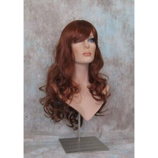 VEGAS | Copper Red Long Wig Curls Bangs Heat OK Wigs 