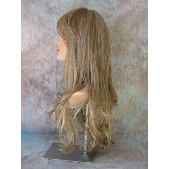 KRISTEN | Medium Blonde Mix Long Wig HEAT OK Layers Swept Bangs Skin Crown Wigs