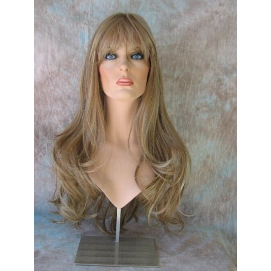KRISTEN | Medium Blonde Mix Long Wig HEAT OK Layers Swept Bangs Skin Crown Wigs