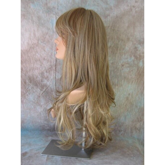 KRISTEN | Medium Blonde Mix Long Wig HEAT OK Layers Swept Bangs Skin Crown Wigs