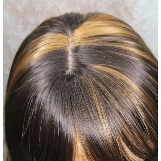 ALICIA | Dark Brown Strawberry Mix Long Wig Layers Skin Part Bangs 