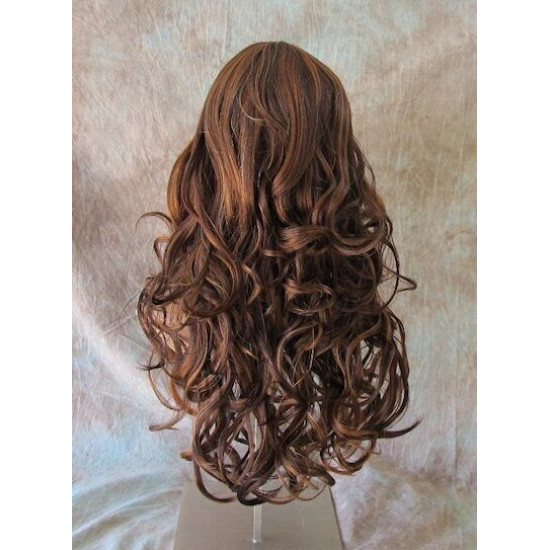 CARLOTTA | Auburn Strawberry Mix Long Wig Soft Curls Center Part Bangs 