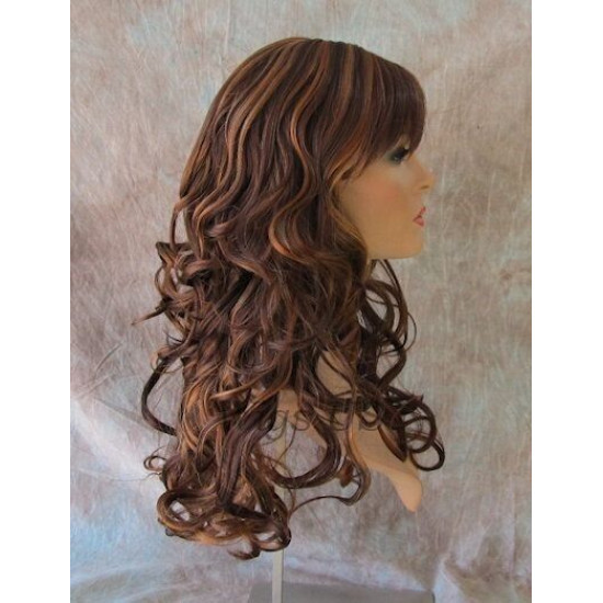 CARLOTTA | Auburn Strawberry Mix Long Wig Soft Curls Center Part Bangs 