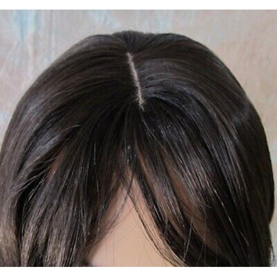 BALLY | Dark Brown Long Wig Loose Curls Skin Side Part Bangs 24" 