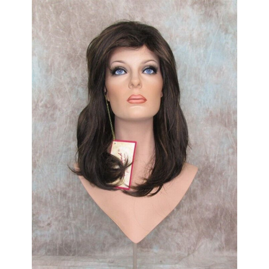 PAULINE | Dark Brown Strawberry Long Wig Long Layered Shag Bangs 
