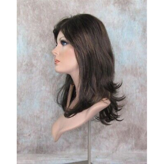 PAULINE | Dark Brown Strawberry Long Wig Long Layered Shag Bangs 