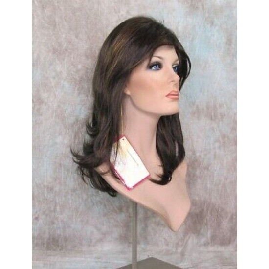 PAULINE | Dark Brown Strawberry Long Wig Long Layered Shag Bangs 