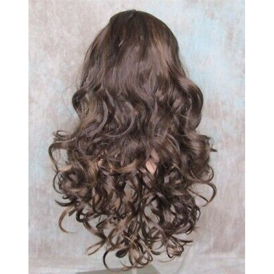 VEGAS | Brown Strawberry Mix Long Wig Bangs Long Curls HEAT OK 
