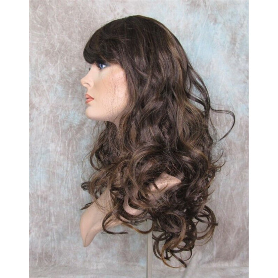 VEGAS | Brown Strawberry Mix Long Wig Bangs Long Curls HEAT OK 