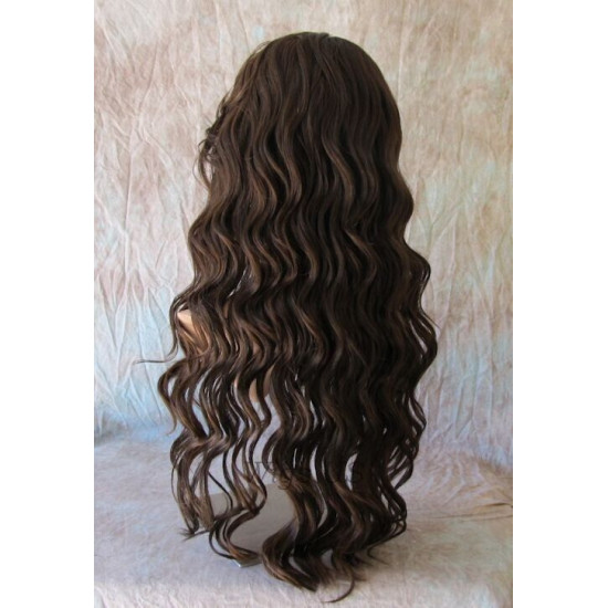 HS KEY WEST | Brown Auburn Wide Curls Side Part Bangs Long Wig HEAT OK