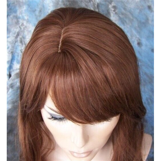 TONYA | Medium Auburn Long Wig Gentle Waves Longer Bangs Skin Part 